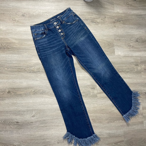 INC International Concepts Dark Blue Straight Leg Jeans with Frayed Hem - Picture 2 of 16